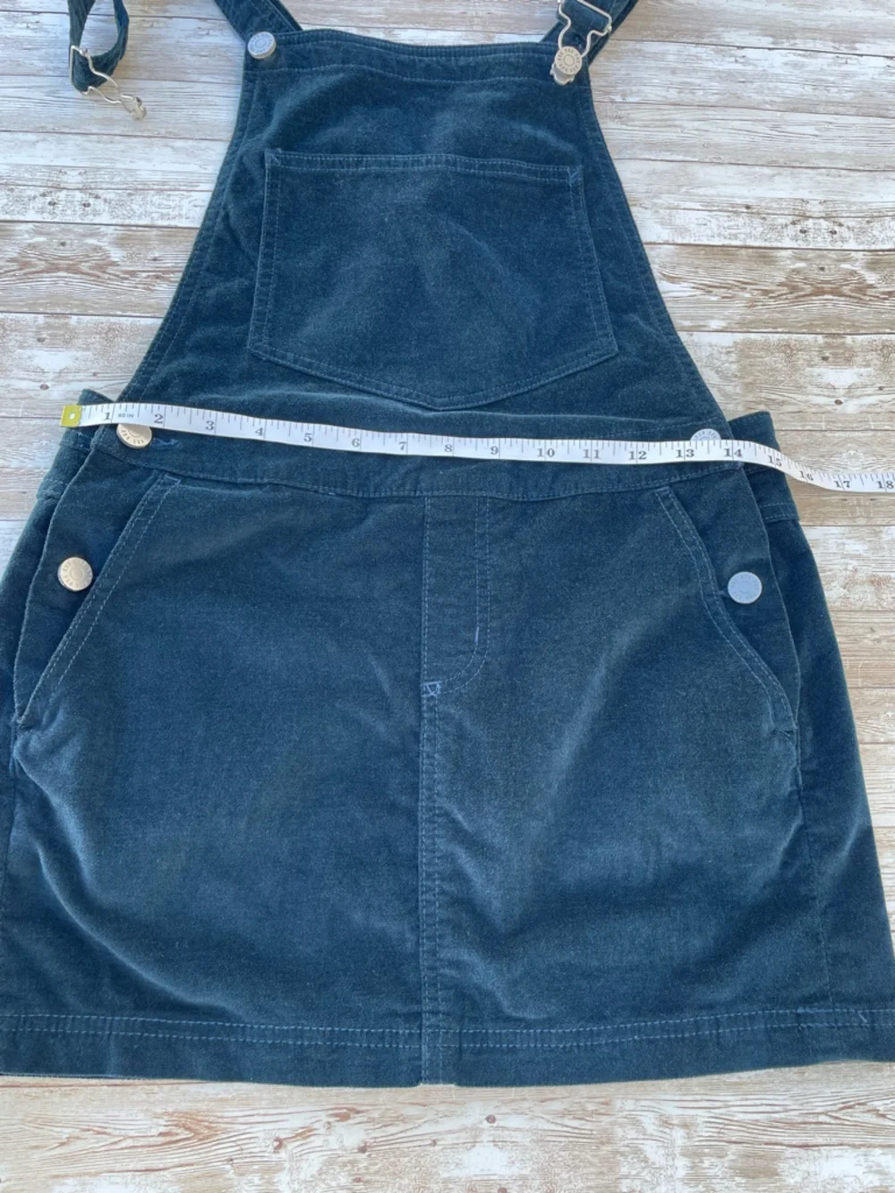 90s BDG Velvet Pinafore Overall Mini Dress Teal Blue XS EUC - Picture 8 of 14